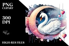 Swan on Half Moon, Watercolor PNG Product Image 2