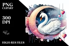Swan on Half Moon, Watercolor PNG Product Image 2