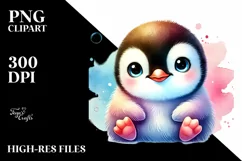 Cute Baby Penguin Watercolor, PNG Product Image 2