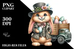 Watercolor Goofy Bunny with Old Clothes PNG Product Image 2
