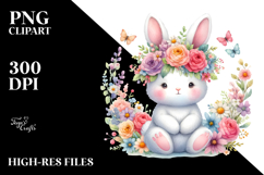 Pastel Flowers Bunny | Sublimation Clipart Product Image 2