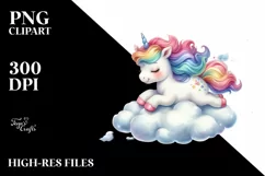 Colorful Baby Unicorn Bouncing on Cloud Puff, PNG Product Image 3