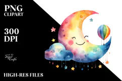 Simple Colorful Smiling Half Moon Moon PNG Product Image 2