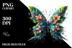 Abstract Vibrant Butterfly with Flowers PNG Product Image 1