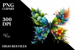 Abstract Vibrant Butterfly with Flowers PNG Product Image 1