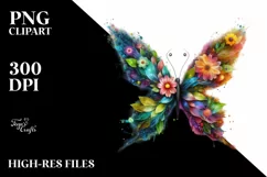 Abstract Vibrant Butterfly with Flowers PNG Product Image 3