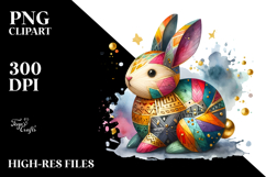 Wooden Colorful Bunny Watercolor PNG Product Image 2