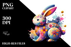 Wooden Colorful Bunny Watercolor PNG Product Image 2