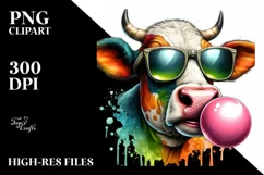 Colorful Artistic Cow Sticker | Sublimation | Clipart Product Image 1