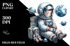 Washed Watercolor Vintage Astronaut Boy | Clipart Product Image 3