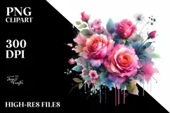 Vibrant Watercolor Abstract with Pink Roses | Sublimation Product Image 1