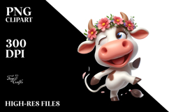 Cartoon Cow with Flower Crown, Playful PNG Product Image 2