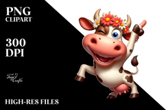 Cartoon Cow with Flower Crown, Playful PNG Product Image 2