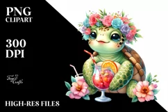Watercolor Young Turtle enjoying Cocktail Clipart Product Image 3