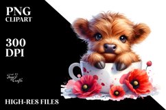 Cute Watercolor Highland Cow Clipart Product Image 1