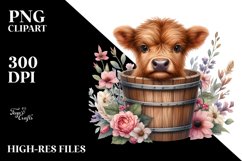 Baby Cow in Wood Bucket, Transparent PNG Product Image 1