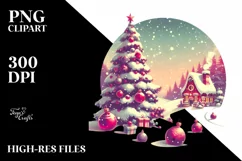Vibrant Retro Watercolor Christmas Scenery PNG Product Image 1