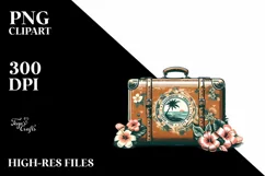 Vintage Tropical Suitcase Clipart | Sublimation | Clipart Product Image 1