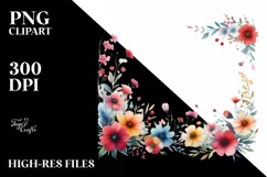 Colorful Horizontal Frame with Red Flowers, PNG Product Image 1
