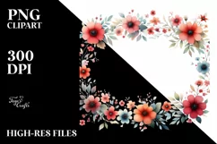 Colorful Horizontal Frame with Red Flowers, PNG Product Image 3