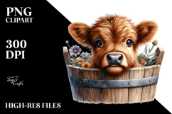 Baby Cow in Wood Bucket, Transparent PNG Product Image 2