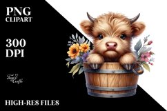 Baby Cow in Wood Bucket, Transparent PNG Product Image 1