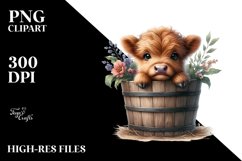 Baby Cow in Wood Bucket, Transparent PNG Product Image 1