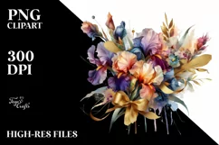 Abstract Watercolor Bouquet Gold Foil Clipart Product Image 1