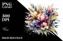 Abstract Watercolor Bouquet Gold Foil Clipart Product Image 1