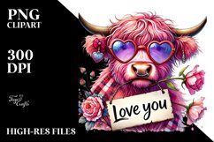 Detailed Pink Highland Cow, PNG Product Image 2