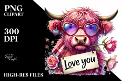 Detailed Pink Highland Cow, PNG Product Image 2