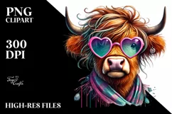 Highland Calf with Heart Shaped Sunglasses PNG Product Image 2
