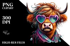 Detailed Highland Calf with Heart Sunglasses, PNG Product Image 2