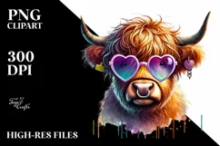 Highland Calf with Heart Shaped Sunglasses PNG Product Image 2