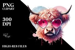 Pink Highland Cow with Sunglasses PNG Product Image 2