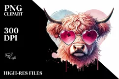Pink Highland Cow with Sunglasses PNG Product Image 2