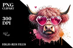Pink Highland Cow with Sunglasses PNG Product Image 2