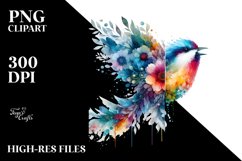 Vibrant Bird Half Flowers Abstract Watercollor | Clipart Product Image 1