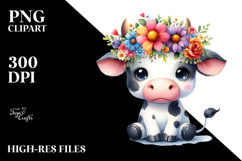 Cartoon-Style Sitting Cow Flower Crown | Sublimation Clipart Product Image 2