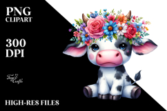 Cartoon-Style Sitting Cow Flower Crown | Sublimation Clipart Product Image 2