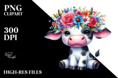Cartoon-Style Sitting Cow Flower Crown | Sublimation Clipart Product Image 2