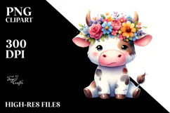Cartoon-Style Sitting Cow Flower Crown | Sublimation Clipart Product Image 2