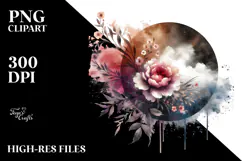 a Grungy Flower with Splashes, Watercolor PNG Product Image 2