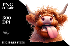 Goofy Highland Cow with Sunglasses PNG Product Image 2