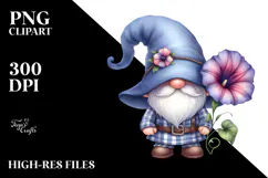 Cute Gnome with Morning Glory PNG Product Image 2