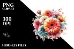 Colorful Gerbera Flower, Washed Watercolor PNG Product Image 2