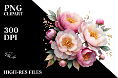 Peonies with Small Golden Insertions, Transparent PNG Product Image 2