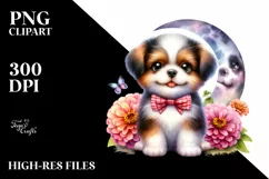 Watercolor Babydog Zinnia and Moon | Sublimation | Clipart Product Image 3