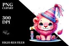 Cute Baby Lion with Party Hat, PNG Product Image 2