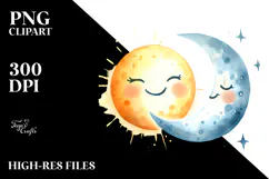 Whimsical Moon in Watercolor PNG Product Image 2